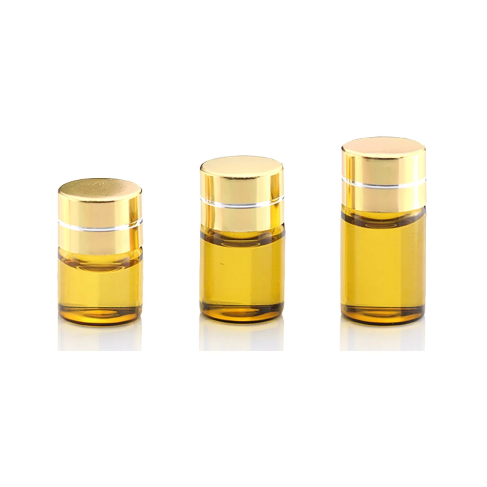 100pcs 1ml 2ml 3ml Mini Glass Bottle Gold Cap Clear Small Essential Oil Vials Coosmetic Packing Container