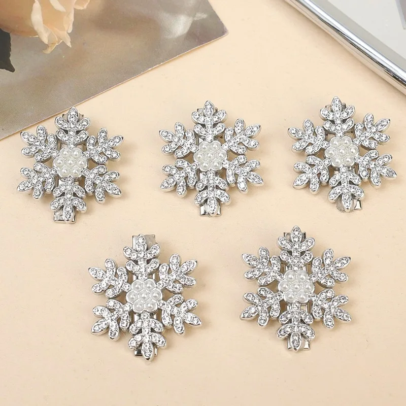 4/1pcs Snowflake Pearl Hair Clips Winter for Women Rhinestone Sliver Metal Sparkling Cute Sweet Hairpins Dating Party Barrettes