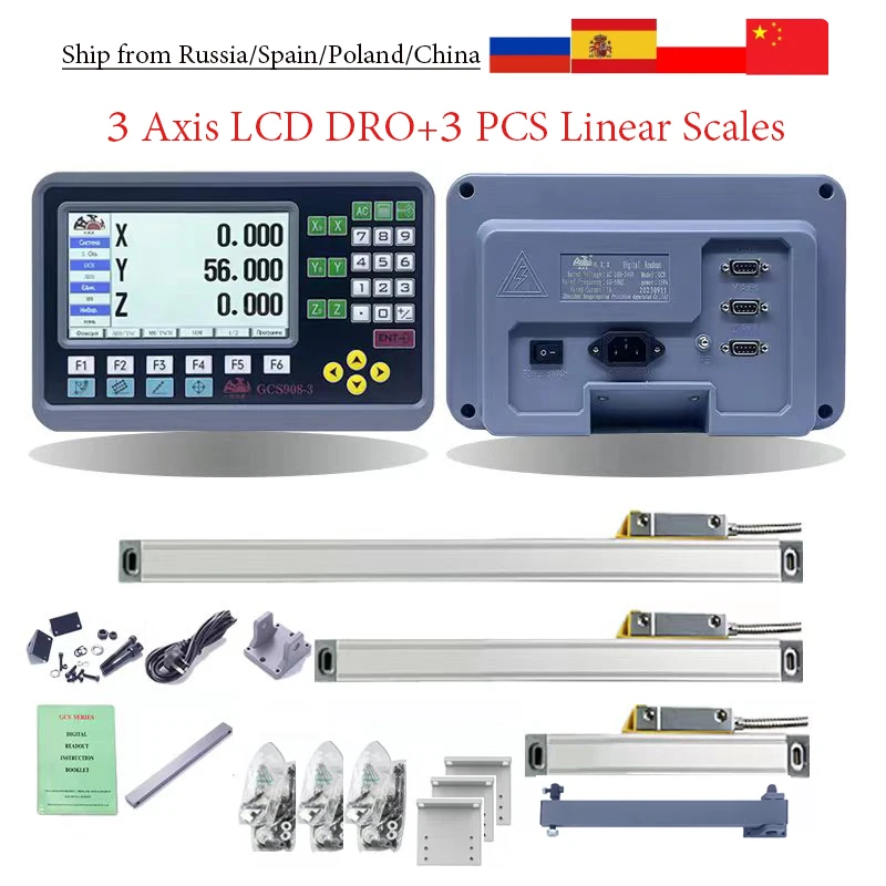 Lcd Readout Digital Conjunto com Escala Linear Régua Óptica Linha Fresagem Torno Display Kit Eixos 13 Idioma Pcs