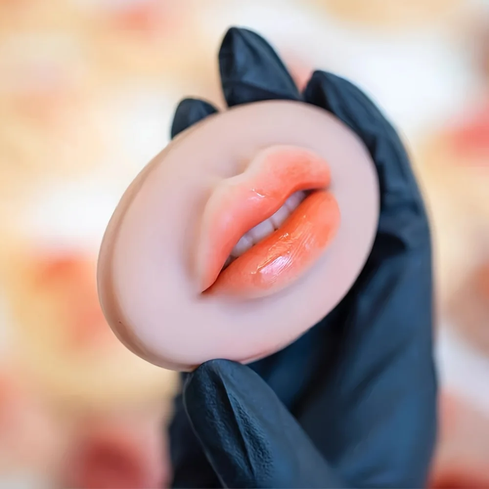 5D Realistic Lip Practice Skin for Permanent Makeup Training, 3D Silicone Lip Blush Pad with Simulation Modules, Reusable False