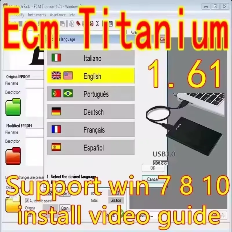 最新のECUプログラミングツール Winols 4.7 ソフトウェア 93GB Damosファイル ECM Titanium V1.61 インストールビデオ付属