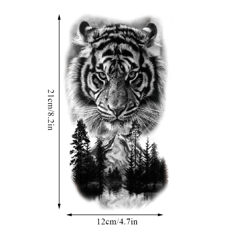 Full Arm Temporary Tattoo Sticker Forest Lion Tiger Tatto Stickers Women Men Wolf  Body Art Arm Neck Fake Tatto Waterproof