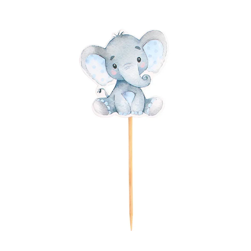 12Pcs Blue Pink Elephant Cupcake Topper Kids Birthday Party Cake Decoration Baby Shower Favors Gender Reveal Party Cake Supplies