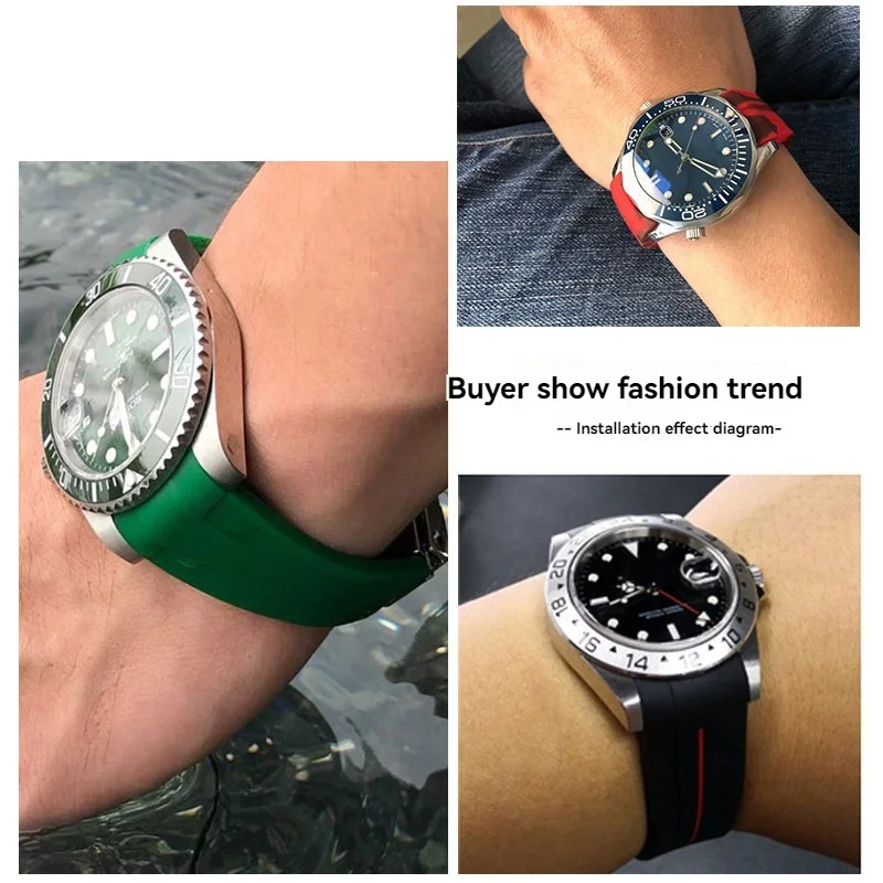 20 21mm Men women’s silicone rubber waterproof bracelet watch strap For Omega Rolex Green Water Ghost Explorer GMT Dittona Yacht