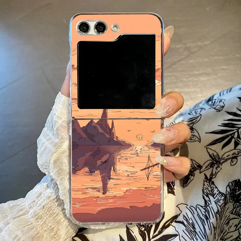 ญี่ปุ่นอะนิเมะทิวทัศน์เคสโทรศัพท์สําหรับ Samsung Galaxy Z Flip 6 Z Flip 5 กันกระแทกสําหรับ Samsung ZFlip4 ZFlip3 Fundas