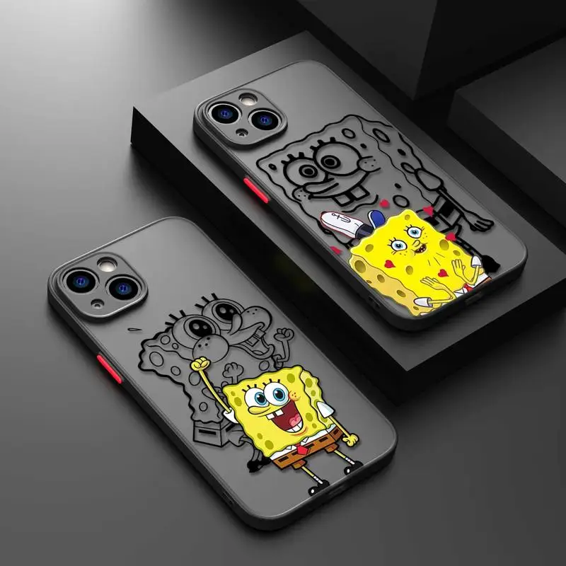 Cartoon-Spongebobs Phone Case for iPhone 15 14 11 Pro Max 13 12 Mini XR X SE 7 8 6 6S Plus Hard Matte Shell Cover Fundas