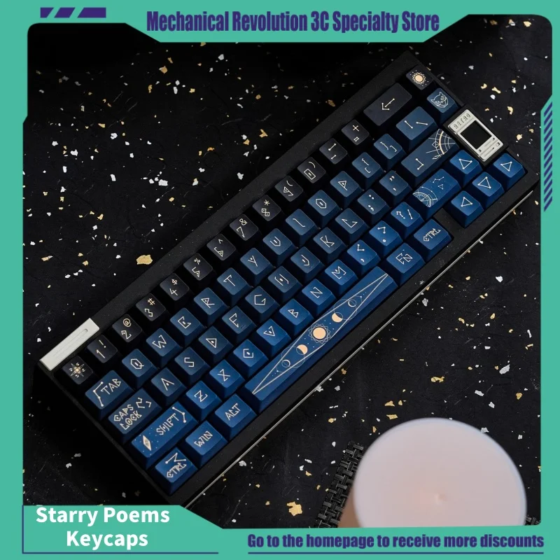 

New Starry Poems Mechanical Keycaps Customization Pbt Thermal Sublimation Personality Retro Black Laptop Office Game Key Cap