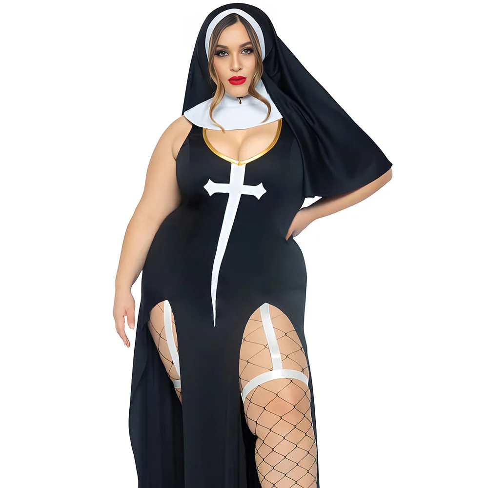 Wholesale Women\'s Plus Size High Quality Roleplay Sister Long Dress Large Size Lady Sleeveless Cosplay Nun Costumes XXL Cos Wear