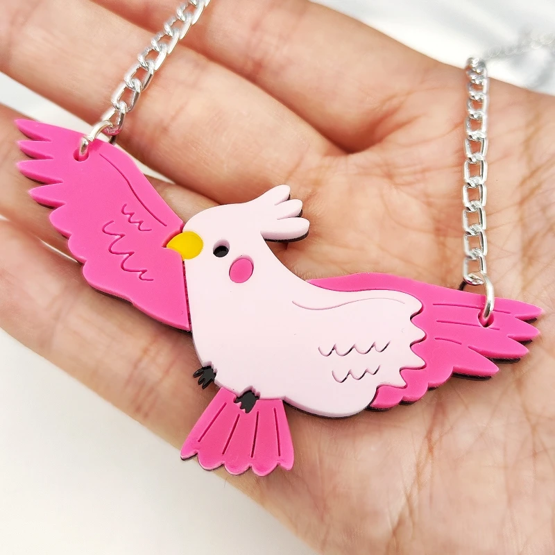 KUGUYS Cute HOT Pink Parrot SHort Necklace for Women Tropical Bird Acrylic Beach Holiday Jewelry