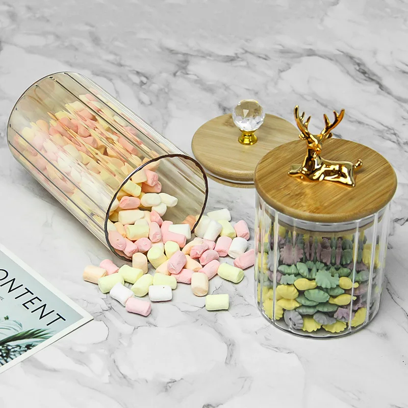 Nordic Transparent Glass Jar High Borosilicate Glass Grain Storage Jar Golden Deer Head Bamboo Cover Dried Fruit Storage Jar