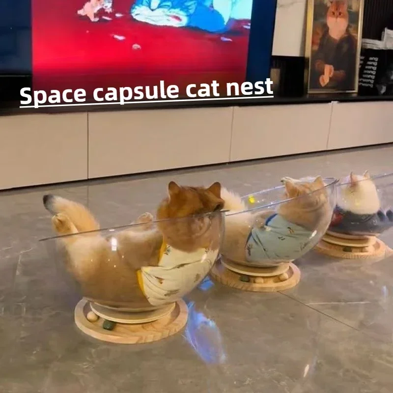 

Transparent Space Capsule Cats Nest Durable Cat Beds Sleeping Tree House Furnitures Easy Clean Pet Products Accessories