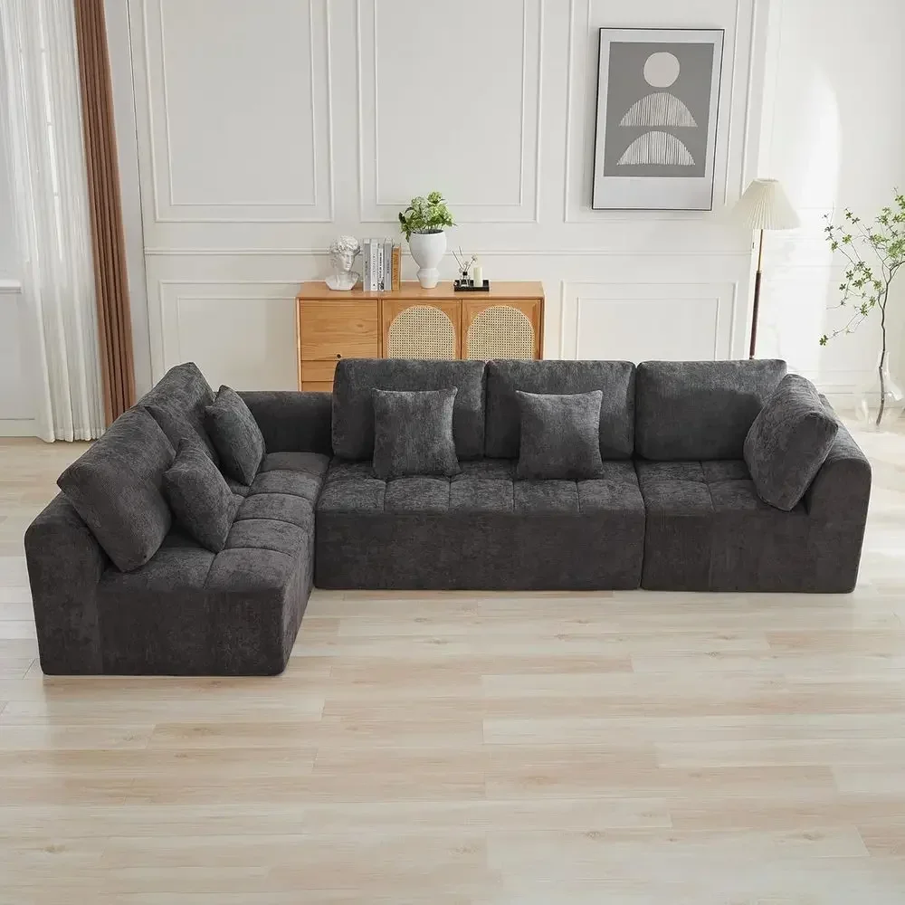 

Luxury Oversized L-Shaped 5-Seater Memory Foam Sofa in Chenille Grey - No Assembly Required