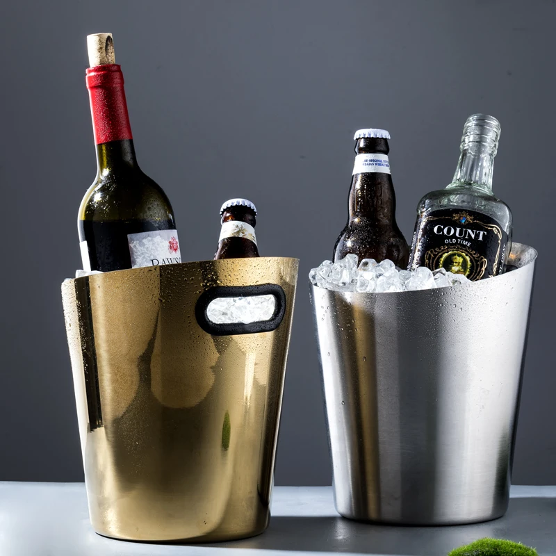 Creative oblique stainless steel ice bucket Household KTV bar ice cube bucket Large capacity oblique ice bucket