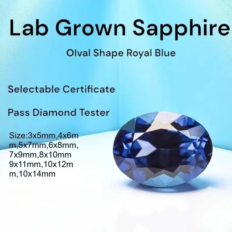 Laborgezüchteter Saphir in Königsblau, Ovaler Form, Verschiedene Größen, Edelstein, Besteht Diamanttester, für DIY-Schmuckherstellung mit Zertifikat – Detail 1