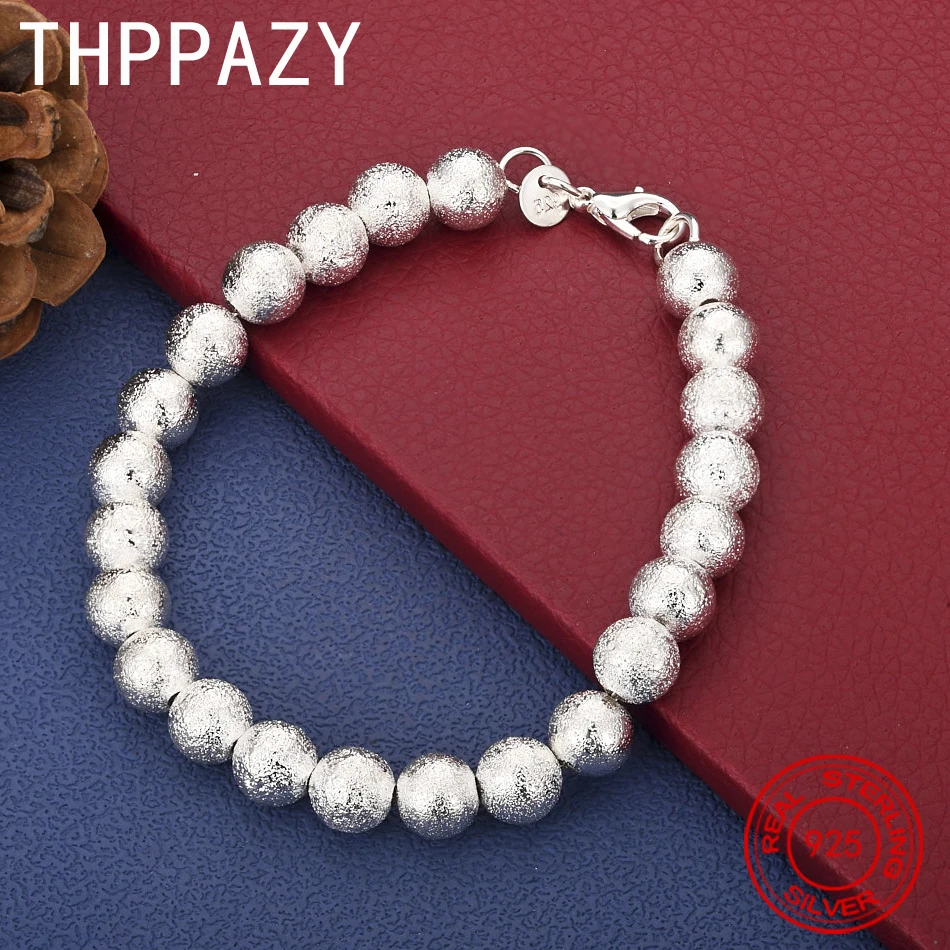 

THPPAZY 925 Sterling Silver 8-Inch Frosted Bead Chain Bracelet Fashion Charm Jewelry For Men Anniversary Party Gift Wholesale