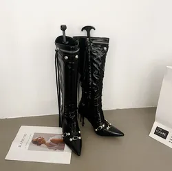Women Over Knee High Shoes High-TOP Heels Casual PU Luxury Autumn Black Boots