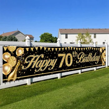 18 21 60 70 Year Happy Birthday Banners Birthday Party Decorations Adult Black Gold Anniversary Party Supplies Photo Props