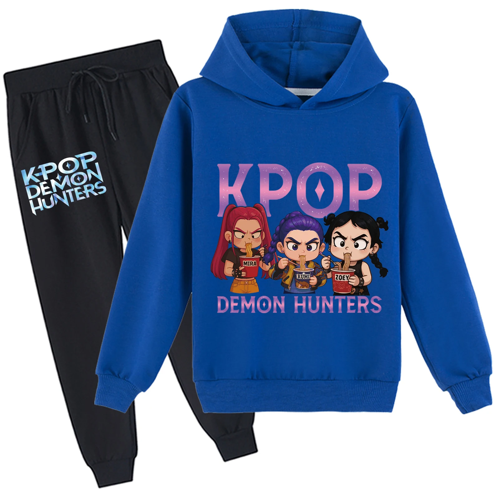 بلوفر بغطاء للرأس للفتيات الصغيرات KPop Demon Hunters مع بنطال رياضي مكون من قطعتين، سويت شيرت قطني للمراهقين مع غطاء للرأس (2-14 سنة، 5 ألوان) #2