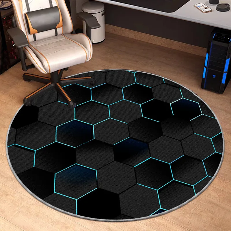 Modern Sci Fi Hexagon Round Rug Tech Matrix Desk Chair Mat For Gaming Room