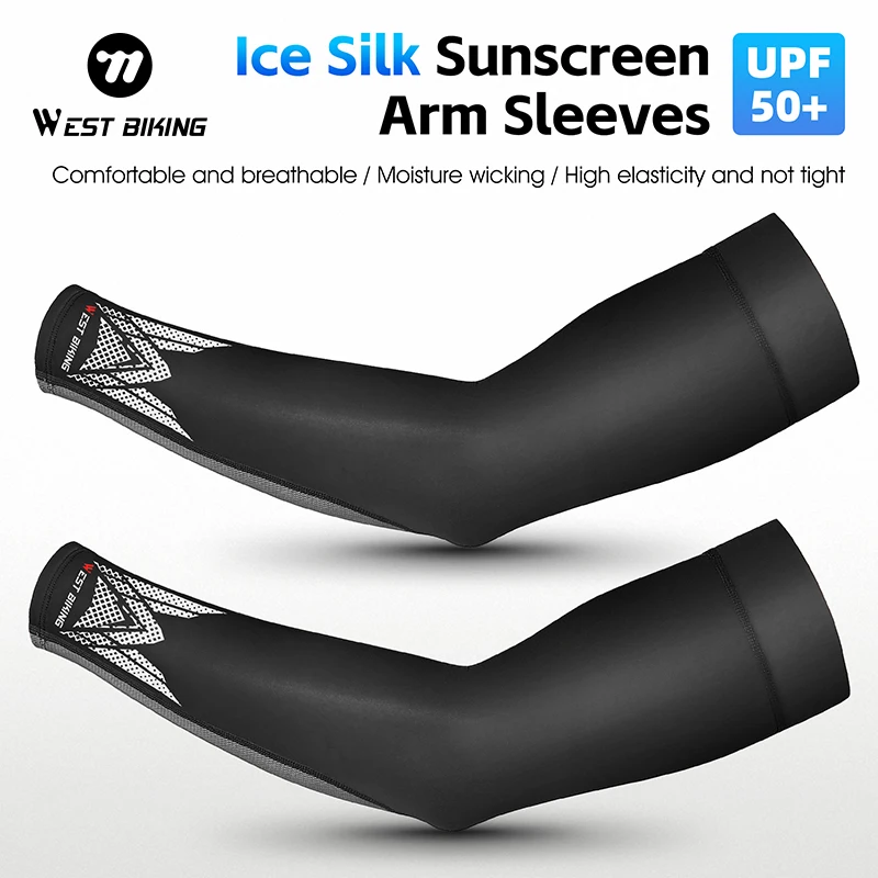WEST BIKING Mangas de brazo de seda de hielo protección UV alta elasticidad transpirable manga de brazo de bicicleta ciclismo pesca mangas para deportes al aire libre