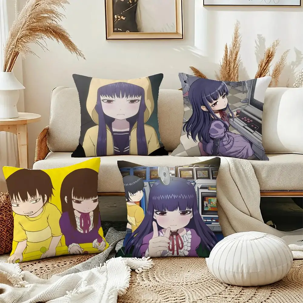 Cute Anime Hi Score Girl Cushion Cover Short Plush Pillowcase, Washable Wrinkle Resistant Cover for Bedroom Gift