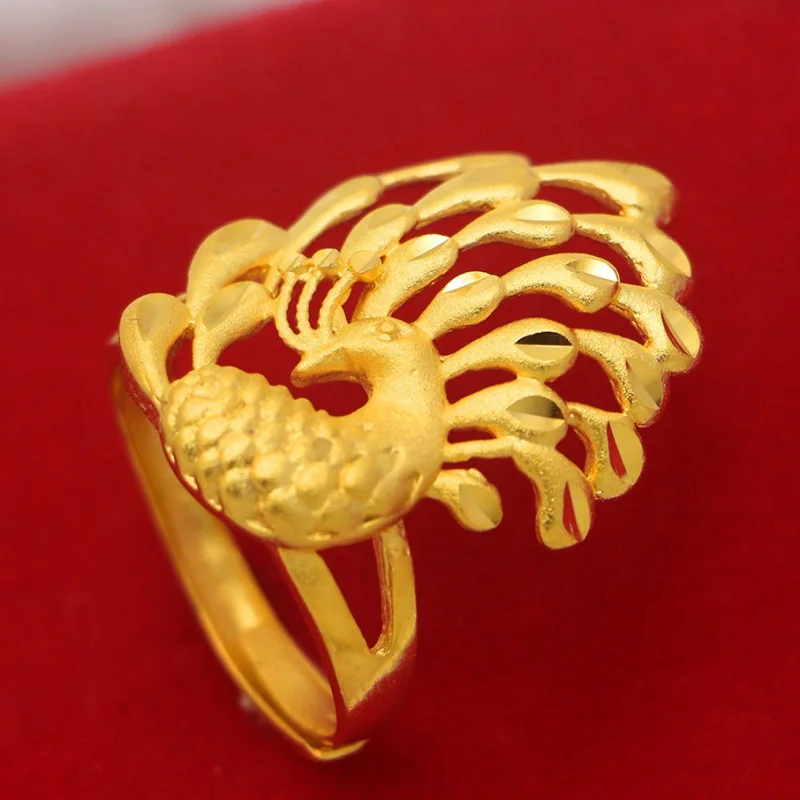 Gold Shop Same Style 9999 24K Echtgold-Damenring aus Gold mit Öffnung, goldener Pfau, Phönix, neues Geschenk, exquisiter Luxusschmuck