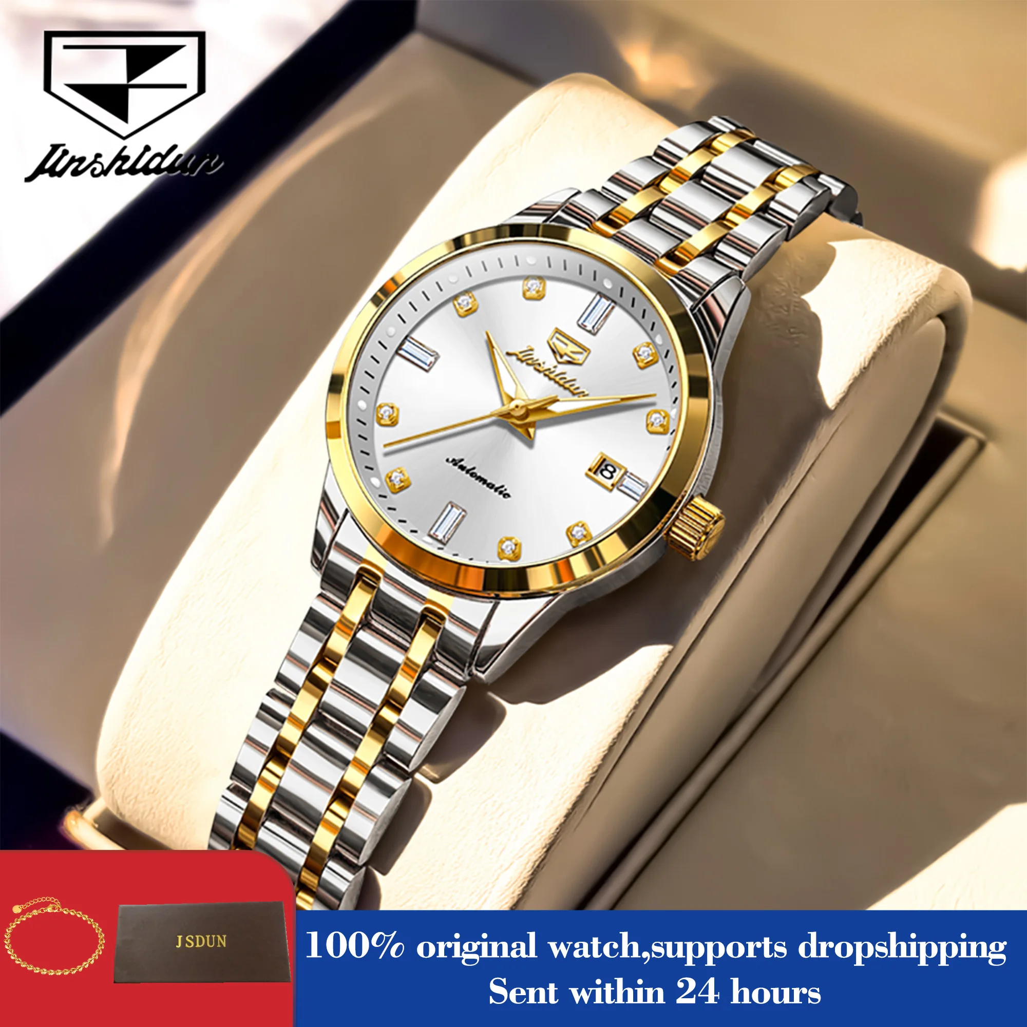 

JSDUN 8841 женские автоматические часы классические роскошные механические часы для женщин дата оригинальные водонепроницаемые ручные часы из нержавеющей стали