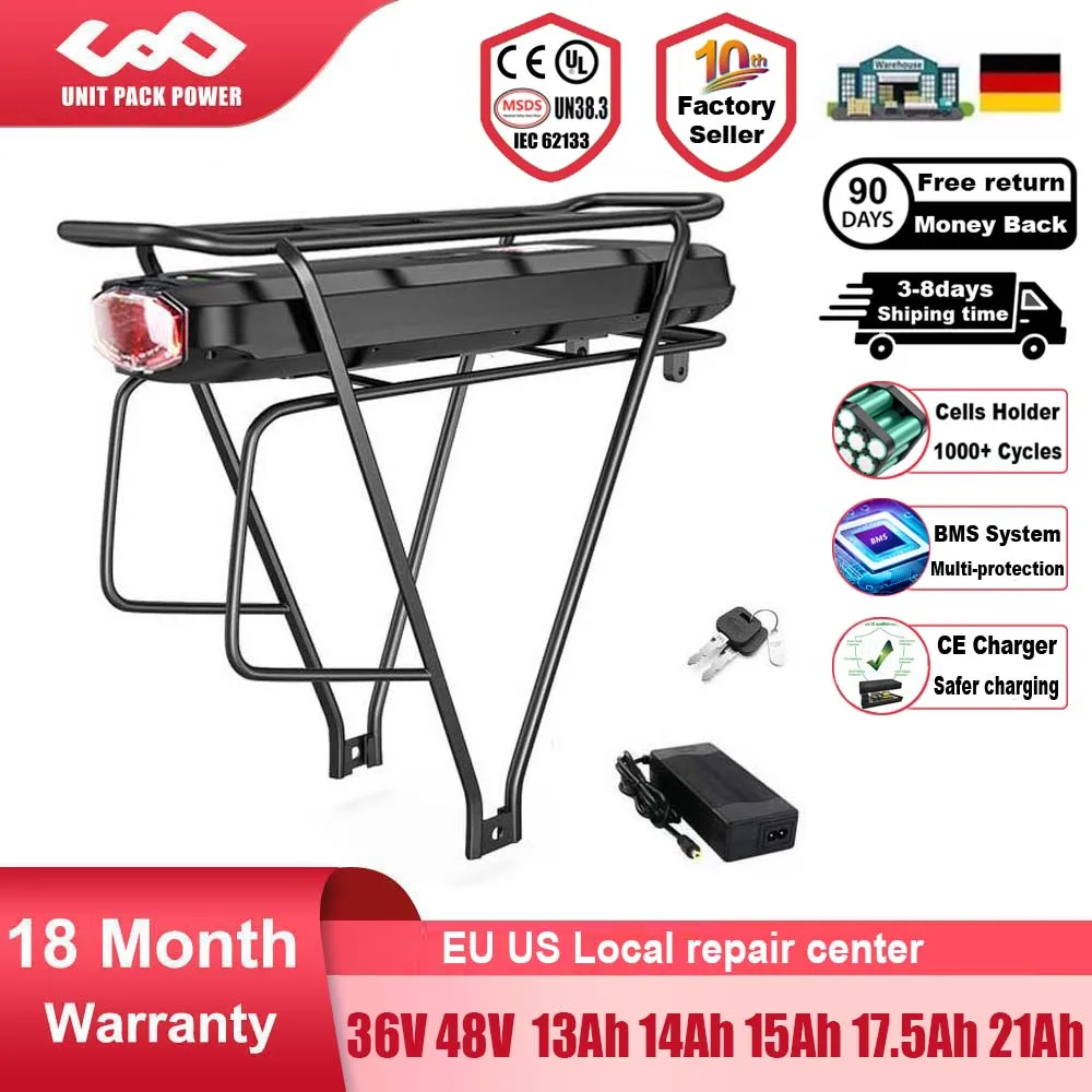 Achterdrager Fiets Batterij 18650 21700 36 V 19.2Ah 13Ah 15Ah 48 V 14.4Ah 52 V 15Ah voor 1500 W 1000 W 750 W 500 W BBSH TSDZ2 Motor