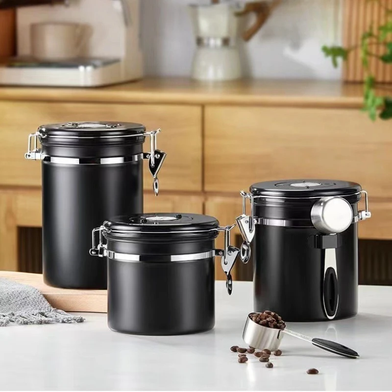 Edelstahl-Vakuum-Aufbewahrungsbehälter für Kaffeebohnen mit großem Fassungsvermögen, luftdichter Behälter, Körner, Tee, Nuss, frisch halten, Vorratsdose
