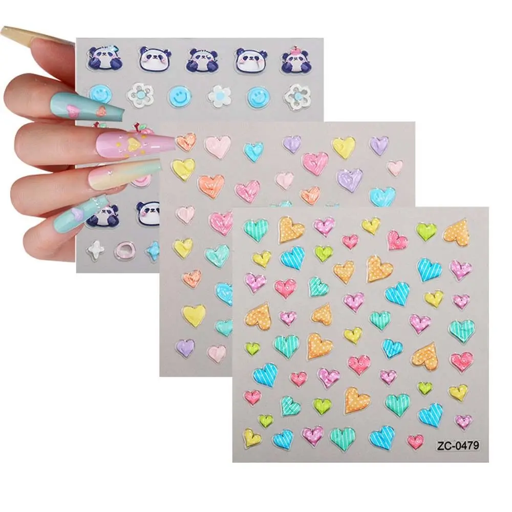 Auto-adesivo Coração Nail Stickers, Decorações Art, Macio, Luxo Acessórios, Panda Decalques do prego