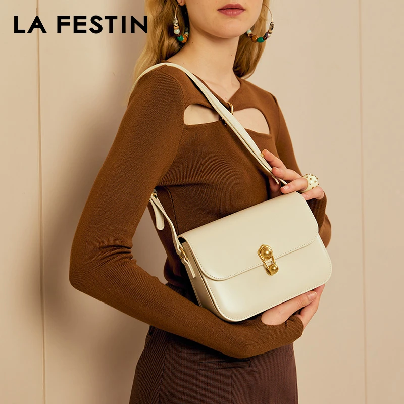 LA FESTIN حقيبة نسائية ماركة فاخرة 2024 موضة جديدة حقائب كتف كروس مربعة حقائب يد مصممة حقيبة يد جلدية مقسمة