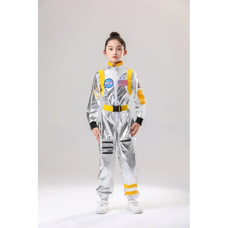 SN88 Kids Astronaut Costume Sliver Boys Space Man Cosplay Jumpsuit Space Pretend Dress Up Role Play Halloween Costume Birthday G