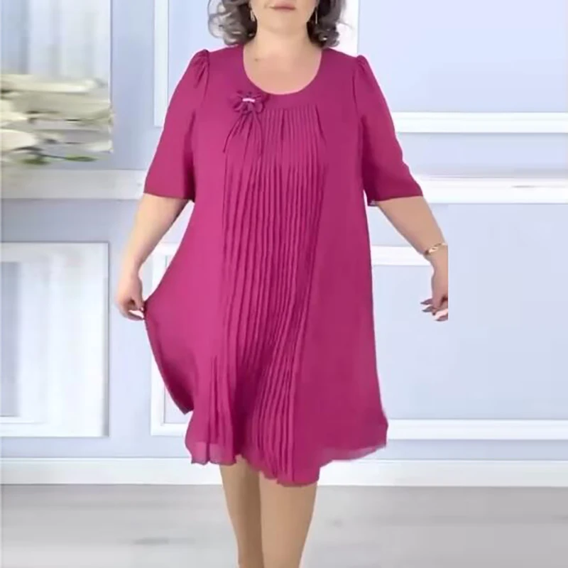 فستان صيفي مقاس كبير للنساء بياقة دائرية نصف كم فساتين عطلة الشاطئ فضفاضة للنساء فستان حفلات غير رسمي فستان بوهو ميدي #3