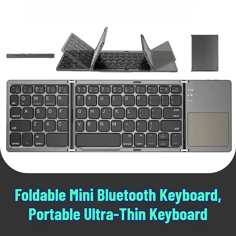 Foldable Mini Bluetooth Keyboard, Portable Ultra-Thin Keyboard Universal for Mobile Phones Tablets and Laptops