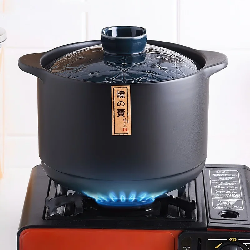 Ceramic Casserole Japanese Round Green Blue 2.5-6L Multiple Size Cooking Pot Cookware Household Kitchen Supplies Saucepan