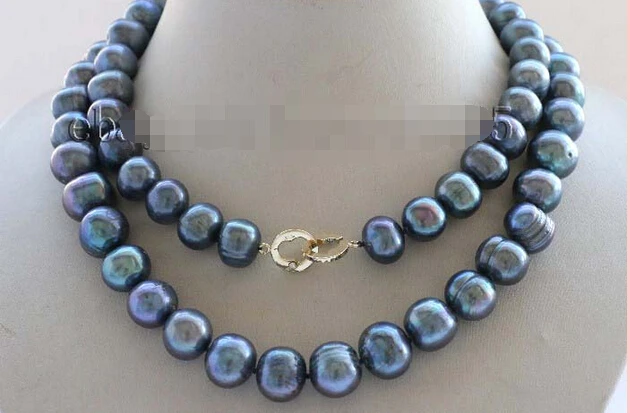 

Free Shipping Longest 35" Genuine Natural 10-11mm Black Pearl Necklace