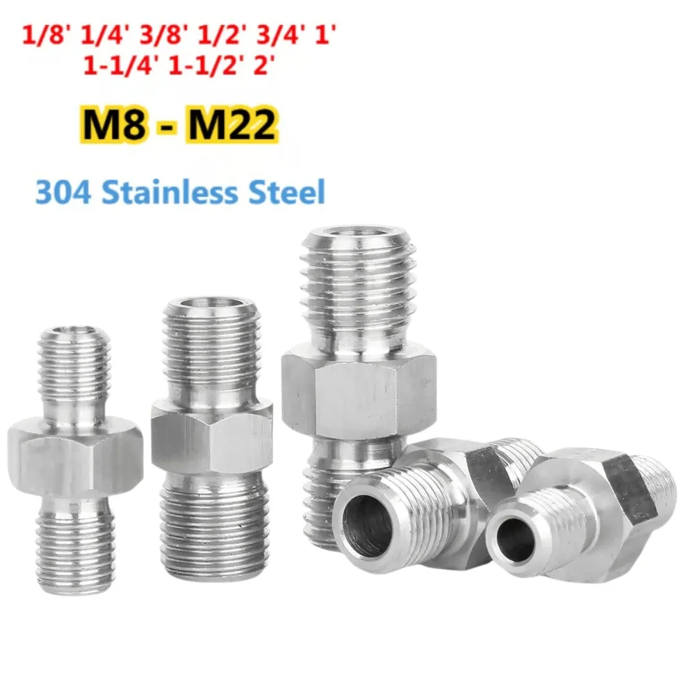 High Pressure 304 SS Hex Nipple Reducer Male Thread Pipe Fitting Multi‑Size 1/8'‑1‑1/2' M8‑M22 Industrial Pipeline Joint Adapter