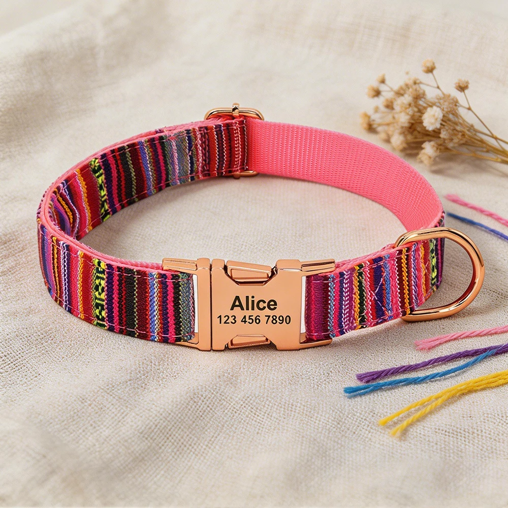 Individuelles Hundehalsband aus Nylon, Kostenlos Graviertes Haustier-ID-Halsband mit Namensschild, Verstellbare Schnalle für Kleine, Mittlere und Große Hunde – Detail 14