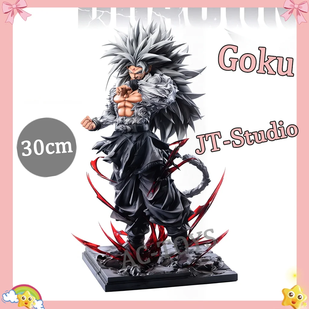 JT Studio Goku Super Saiyan 5 Dragon Ball Z Figur - Silberhaariger Schwarzer Kampfanzug mit Spezialeffekten 35cm Bewegliche PVC-Figur