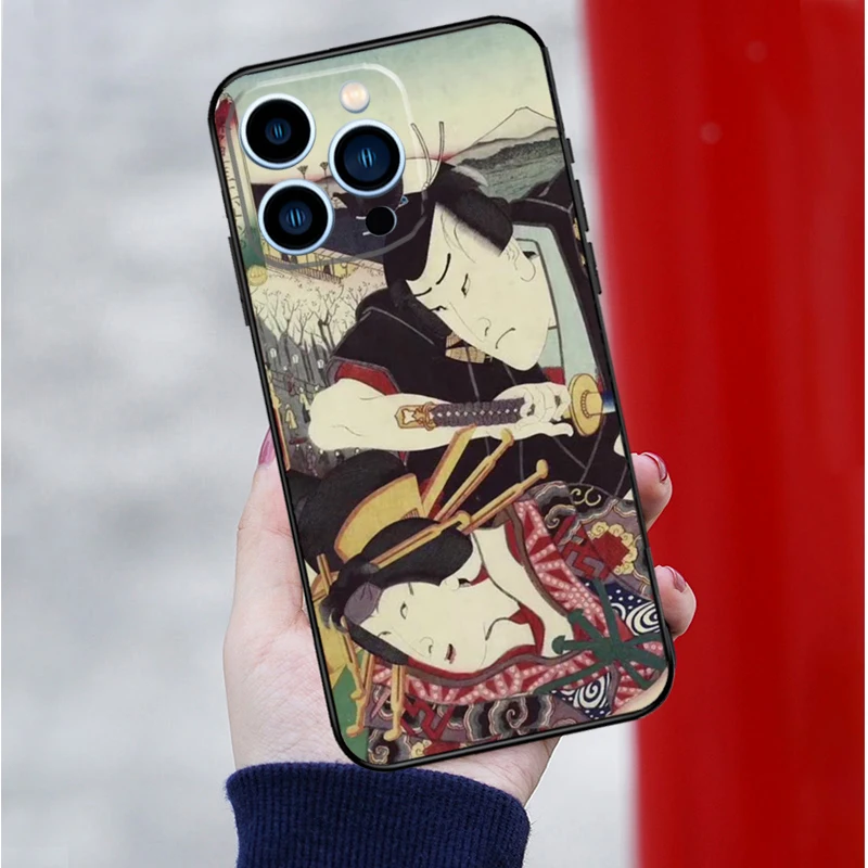 Ukiyo-e Japanese style Art Case For iPhone 15 14 XR X XS Max Plus SE2 11 12 13 16 Pro Max Cell Phone Cover Casing Coque