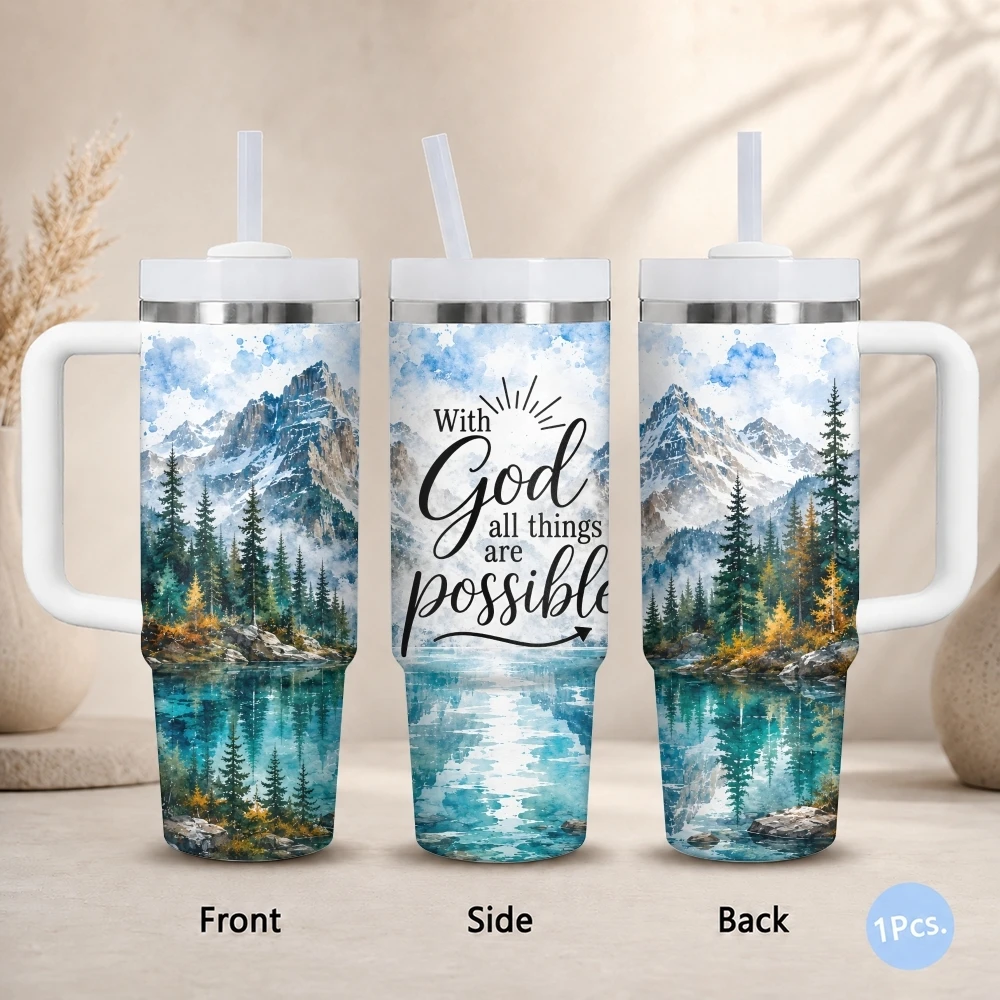 Inspirational Quotes on Faith Vacuum Flasks 40oz Stainless Steel Insulated Tumbler with Handle Straw Lid Leakproof Travel Mug