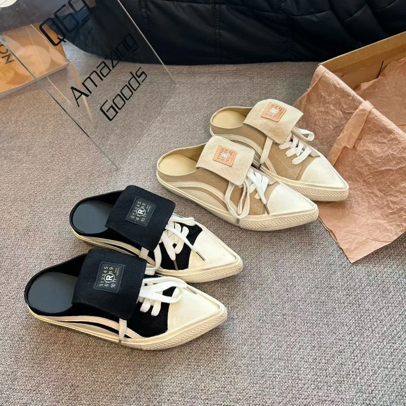

New Women Shoes Fashion Pointed Tip Mueller Slippers for Woman Exquisite Canvas Sports Casual Shoes Designer Shoes Zapatos Mujer