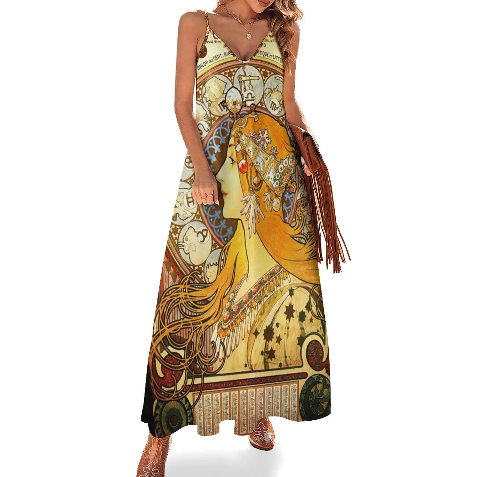 

La Plume Zodiac - Alphonse Mucha Sleeveless Long Dress Women's skirt women's evening dresses dress summer Dress