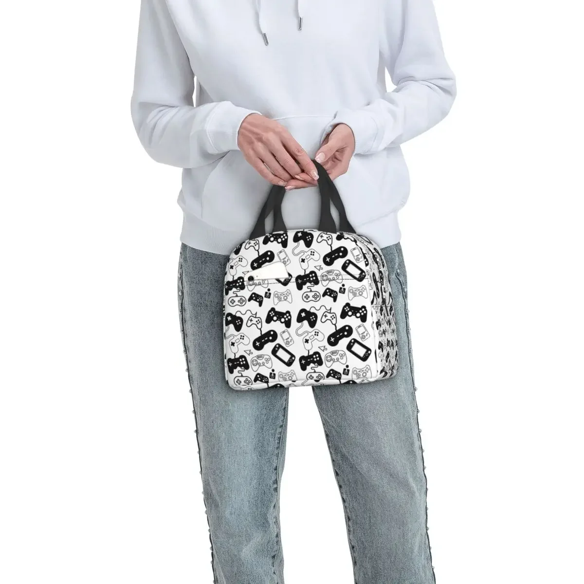 Video Game Controller Control Pattern Insulated Lunch Bag for Women Children Leakproof Food Boxes Thermal Lunch Box Tote