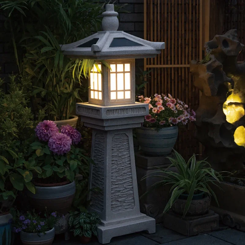 Chinese antique solar courtyard lights villa outdoor lights garden decoration vintage landscape stone lamps