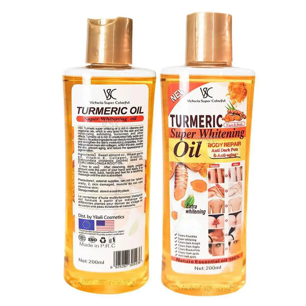 Huile essentielle de curcuma pour femme, élimine les taches foncées, sérum anti déformable, blanchissant, hydratant, soins de la peau, marocain, vidéo, 200ml