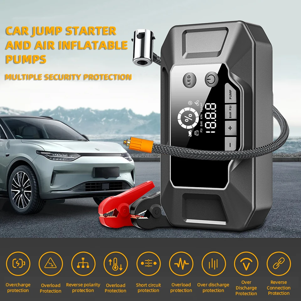 Yanace 4000A Car Jump Starter Power Bank Portable 150PSI Air Pump 3 In 1Outdoor Camping Lights Emergency Boosters