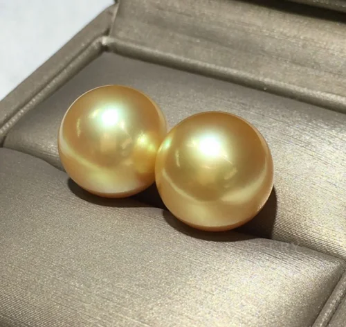 Natural Charming one pieces  GOLDEN 8mm South Sea Round Pearls earrings fine jewelryJewelry Making