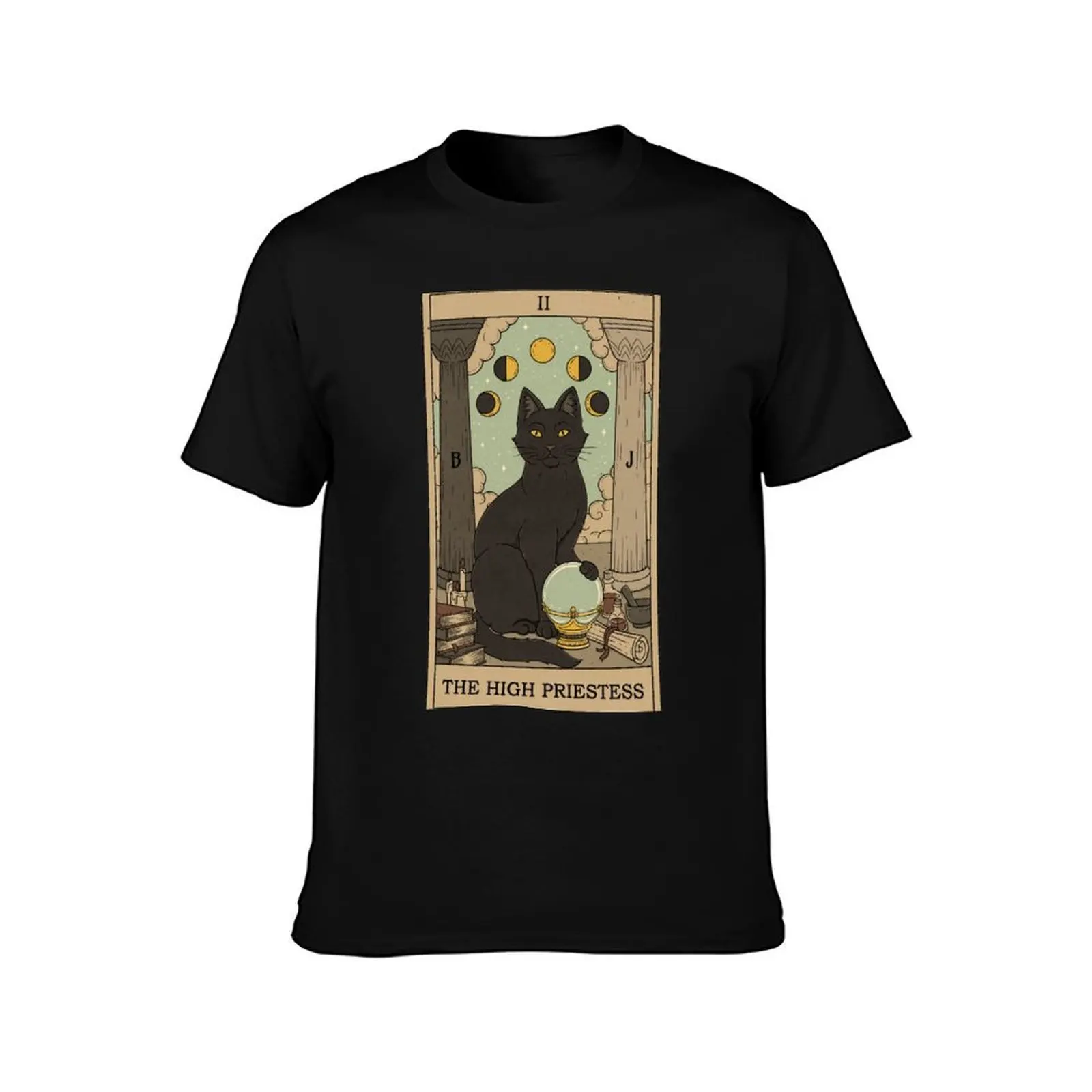 The High Priestess - Cats Tarot T-Shirt Summer Casual Cotton Tee Oversized Streetwear Tops Vintage Graphic Print 100% Cotton