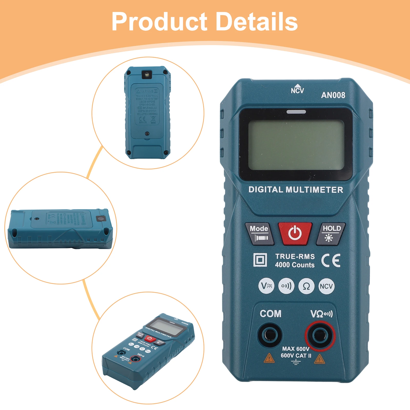 Digital Multimeter AN008 with Advanced Features for Voltage Resistance and Continuity Testing in Any Environment